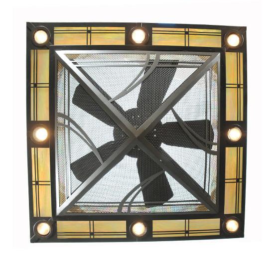 Meyda Lighting Tempo Mission 60" 24-Light Timeless Bronze Chandelier With Multi-Colored Shade Glass and Black Fan