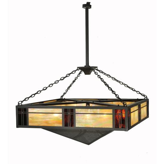 Meyda Lighting Tempo Mission 60" 24-Light Timeless Bronze Chandelier With Multi-Colored Shade Glass and Black Fan