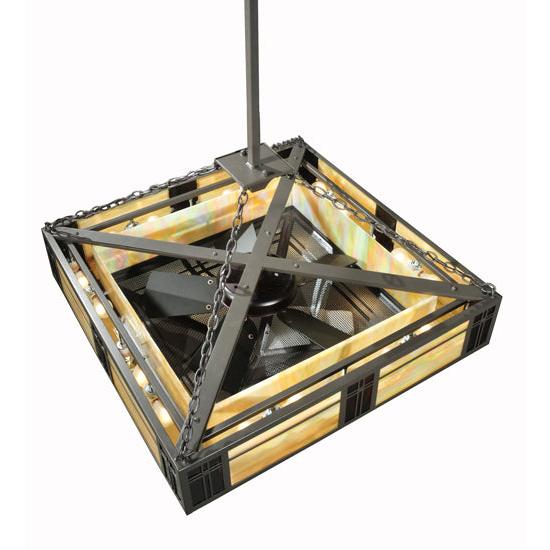 Meyda Lighting Tempo Mission 60" 24-Light Timeless Bronze Chandelier With Multi-Colored Shade Glass and Black Fan