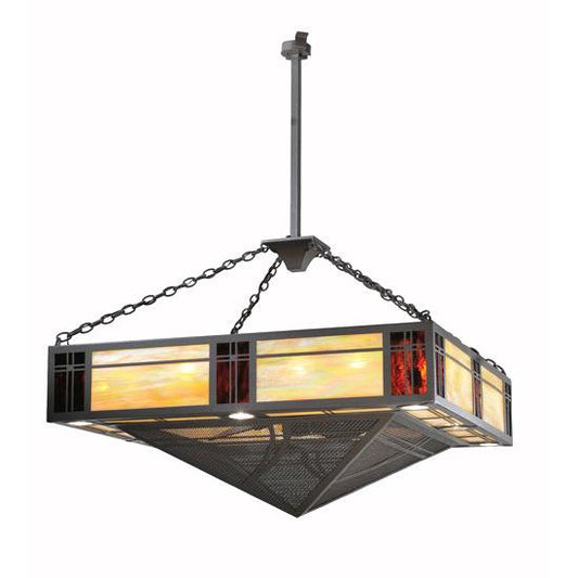 Meyda Lighting Tempo Mission 60" 24-Light Timeless Bronze Chandelier With Multi-Colored Shade Glass and Black Fan