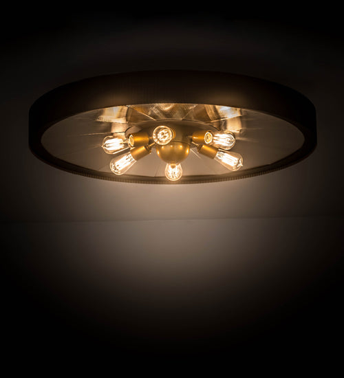 Meyda Lighting Tennessee 36" 6-Light Costello Black Flush Mount Light With Mirror Shade Glass
