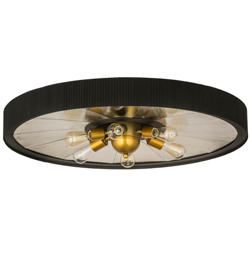Meyda Lighting Tennessee 36" 6-Light Costello Black Flush Mount Light With Mirror Shade Glass
