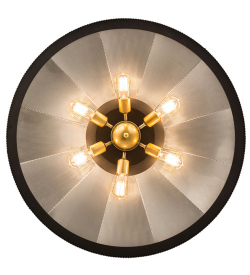 Meyda Lighting Tennessee 36" 6-Light Costello Black Flush Mount Light With Mirror Shade Glass