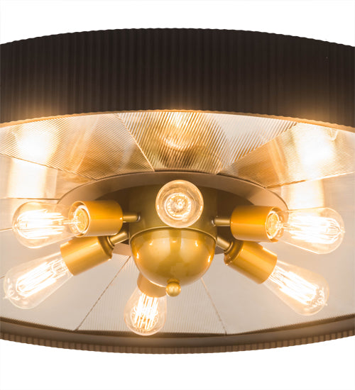Meyda Lighting Tennessee 36" 6-Light Costello Black Flush Mount Light With Mirror Shade Glass