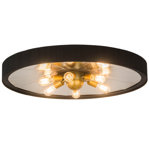 Meyda Lighting Tennessee 36" 6-Light Costello Black Flush Mount Light With Mirror Shade Glass