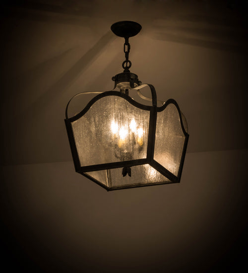 Meyda Lighting Terena 22" 4-Light Antique Iron Gate Pendant Light With Clear Seeded Shade Glass