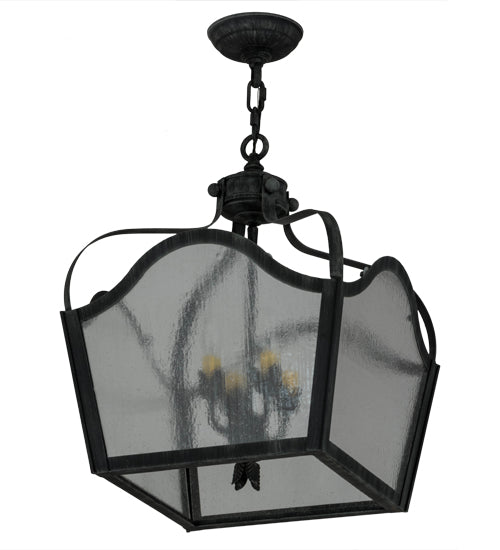 Meyda Lighting Terena 22" 4-Light Antique Iron Gate Pendant Light With Clear Seeded Shade Glass