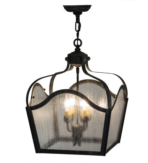 Meyda Lighting Terena 22" 4-Light Antique Iron Gate Pendant Light With Clear Seeded Shade Glass