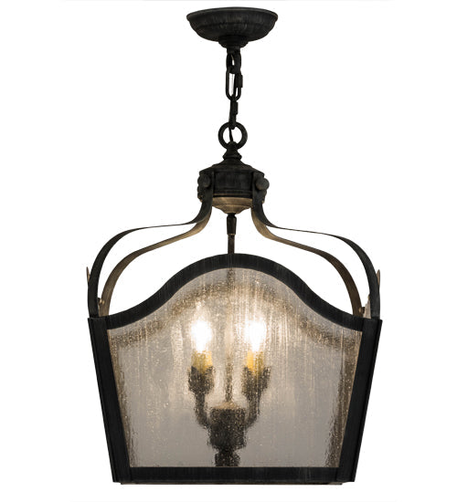 Meyda Lighting Terena 22" 4-Light Antique Iron Gate Pendant Light With Clear Seeded Shade Glass