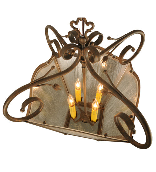 Meyda Lighting Terena 22" 4-Light Organic Rust Pendant Light With Clear Seeded Shade Glass