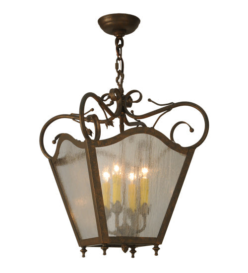Meyda Lighting Terena 22" 4-Light Organic Rust Pendant Light With Clear Seeded Shade Glass