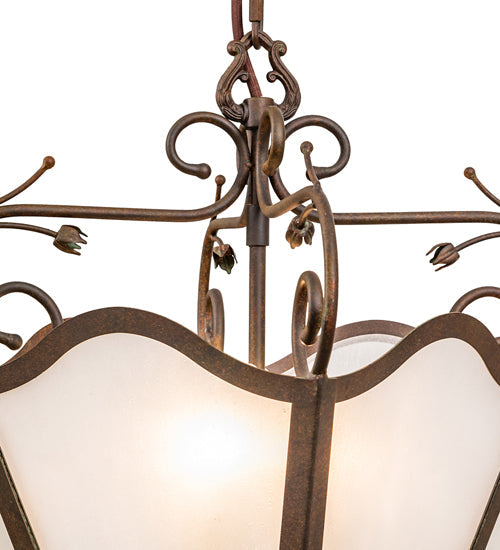 Meyda Lighting Terena 22" 4-Light Organic Rust Pendant Light With Rainstone Idalight Shade