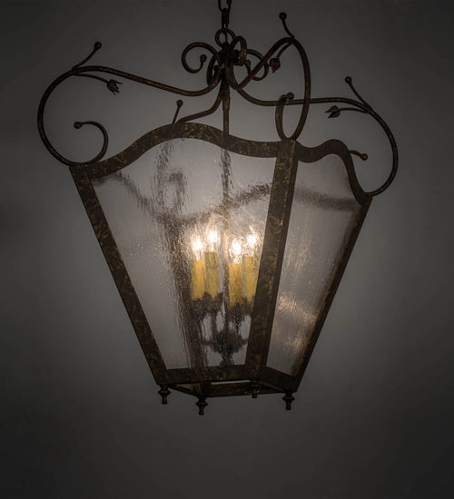 Meyda Lighting Terena 27" 4-Light Pompeii Gold Pendant Light With Clear Seeded Shade Glass