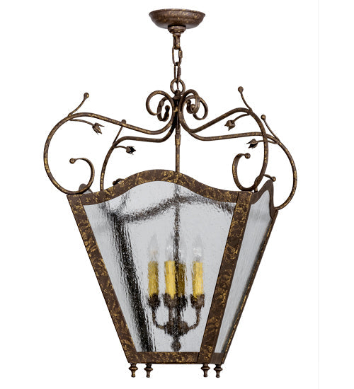 Meyda Lighting Terena 27" 4-Light Pompeii Gold Pendant Light With Clear Seeded Shade Glass