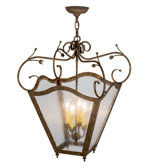 Meyda Lighting Terena 27" 4-Light Pompeii Gold Pendant Light With Clear Seeded Shade Glass