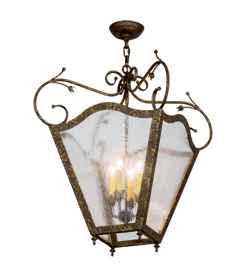 Meyda Lighting Terena 27" 4-Light Pompeii Gold Pendant Light With Clear Seeded Shade Glass