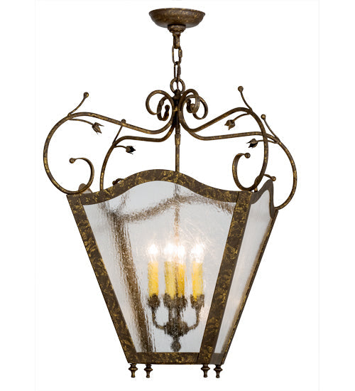Meyda Lighting Terena 27" 4-Light Pompeii Gold Pendant Light With Clear Seeded Shade Glass