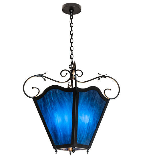 Meyda Lighting Terena 28" 4-Light Blackwash Pendant Light With Blue Cobalt Quartz Acrylic Shade