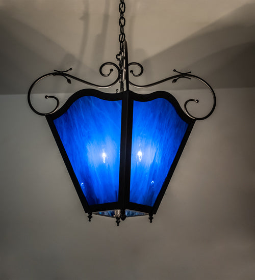 Meyda Lighting Terena 28" 4-Light Blackwash Pendant Light With Blue Cobalt Quartz Acrylic Shade