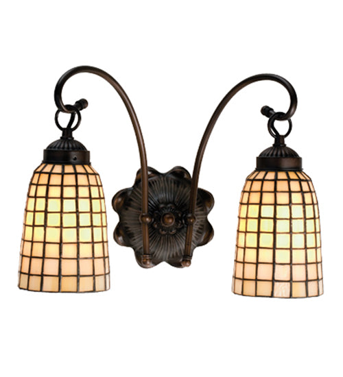 Meyda Lighting Terra Bone 15" 2-Light Mahogany Bronze Wall Sconce With Beige Art Shade Glass