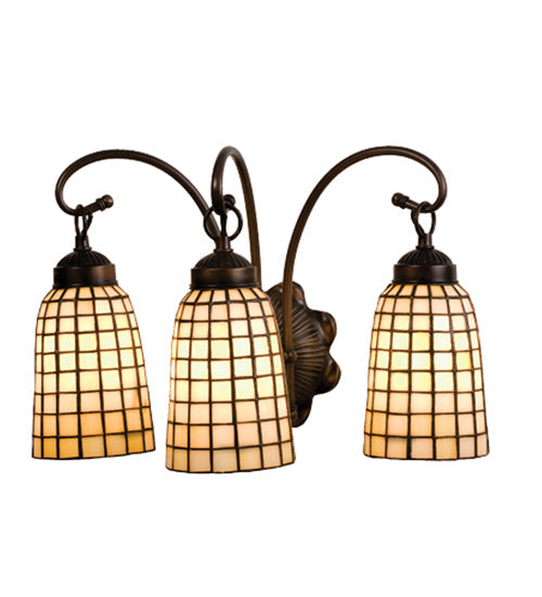 Meyda Lighting Terra Bone 18" 3-Light Mahogany Bronze Vanity Light With Beige Art Shade Glass