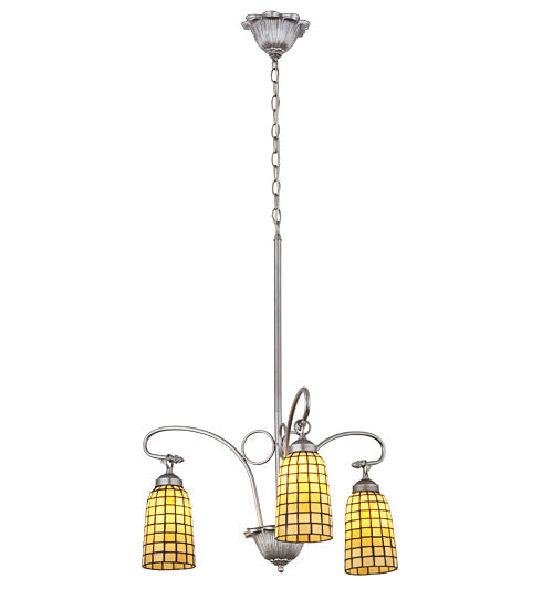 Meyda Lighting Terra Bone 24" 3-Light Nickel Chandelier With Beige Shade Glass