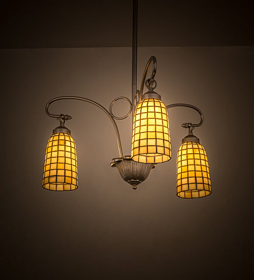 Meyda Lighting Terra Bone 24" 3-Light Nickel Chandelier With Beige Shade Glass