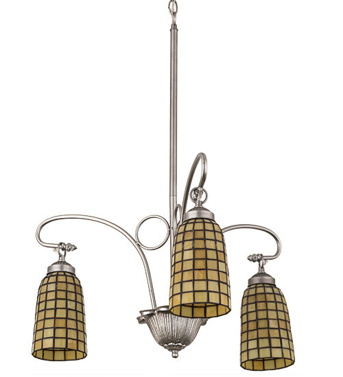 Meyda Lighting Terra Bone 24" 3-Light Nickel Chandelier With Beige Shade Glass