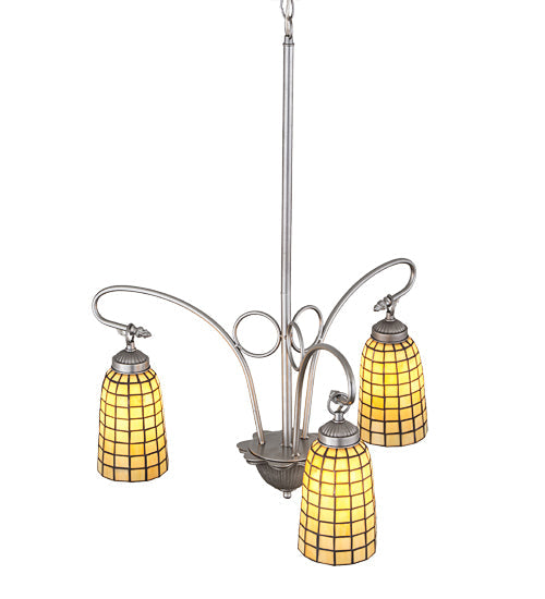 Meyda Lighting Terra Bone 24" 3-Light Nickel Chandelier With Beige Shade Glass