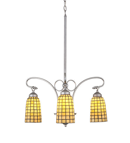 Meyda Lighting Terra Bone 24" 3-Light Nickel Chandelier With Beige Shade Glass