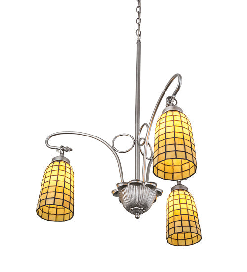 Meyda Lighting Terra Bone 24" 3-Light Nickel Chandelier With Beige Shade Glass