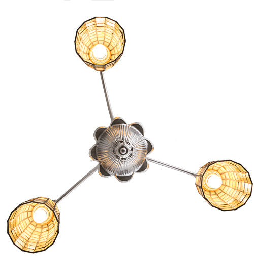 Meyda Lighting Terra Bone 24" 3-Light Nickel Chandelier With Beige Shade Glass