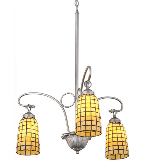 Meyda Lighting Terra Bone 24" 3-Light Nickel Chandelier With Beige Shade Glass