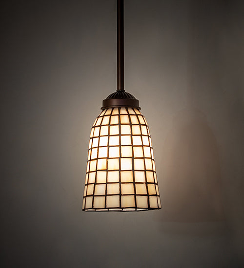 Meyda Lighting Terra Bone 5" Mahogany Bronze Mini Pendant Light With Beige Shade Glass