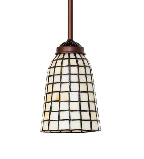 Meyda Lighting Terra Bone 5" Mahogany Bronze Mini Pendant Light With Beige Shade Glass