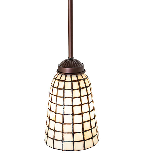 Meyda Lighting Terra Bone 5" Mahogany Bronze Mini Pendant Light With Beige Shade Glass