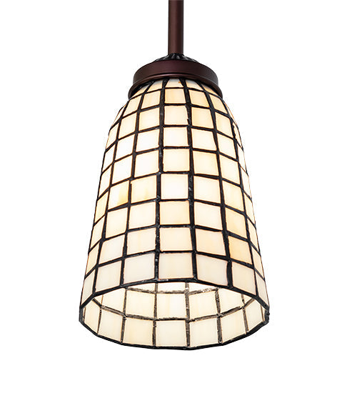 Meyda Lighting Terra Bone 5" Mahogany Bronze Mini Pendant Light With Beige Shade Glass