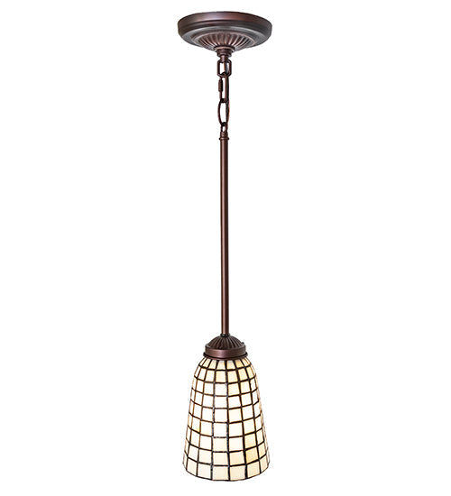Meyda Lighting Terra Bone 5" Mahogany Bronze Mini Pendant Light With Beige Shade Glass