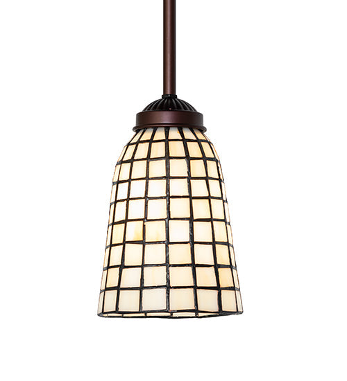 Meyda Lighting Terra Bone 5" Mahogany Bronze Mini Pendant Light With Beige Shade Glass