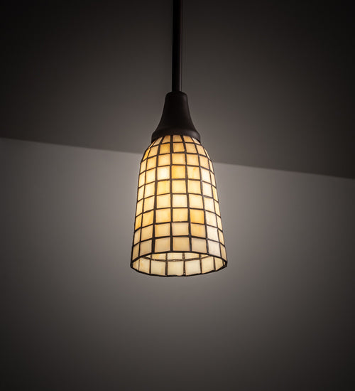Meyda Lighting Terra Bone 5" Mahogany Bronze Mini Pendant Light With Bone Beige Art Shade Glass