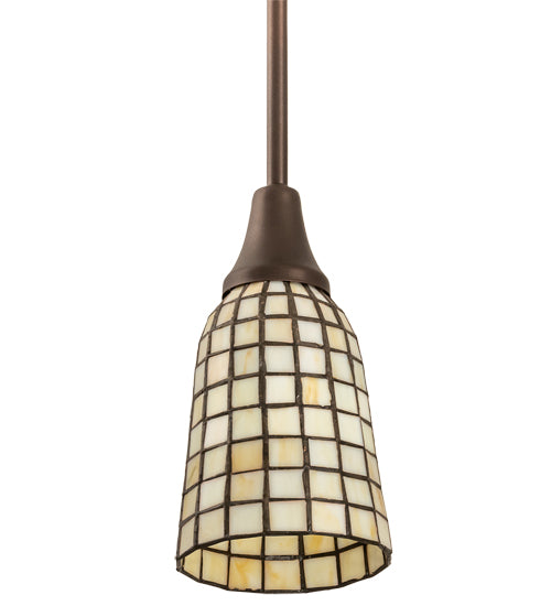 Meyda Lighting Terra Bone 5" Mahogany Bronze Mini Pendant Light With Bone Beige Art Shade Glass