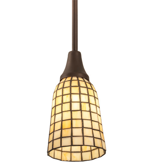 Meyda Lighting Terra Bone 5" Mahogany Bronze Mini Pendant Light With Bone Beige Art Shade Glass