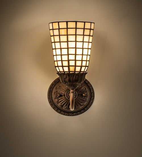 Meyda Lighting Terra Bone 6" Mahogany Bronze Wall Sconce With Beige Stained Shade Glass