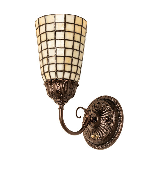 Meyda Lighting Terra Bone 6" Mahogany Bronze Wall Sconce With Beige Stained Shade Glass