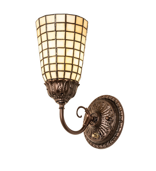Meyda Lighting Terra Bone 6" Mahogany Bronze Wall Sconce With Beige Stained Shade Glass