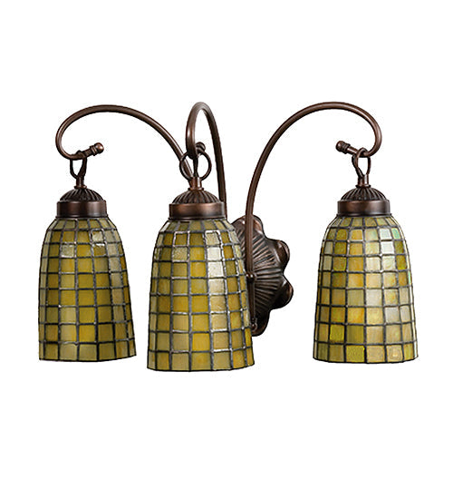 Meyda Lighting Terra Verde 18" 3-Light Mahogany Bronze Vanity Light With Honeydew Green Shade Glass