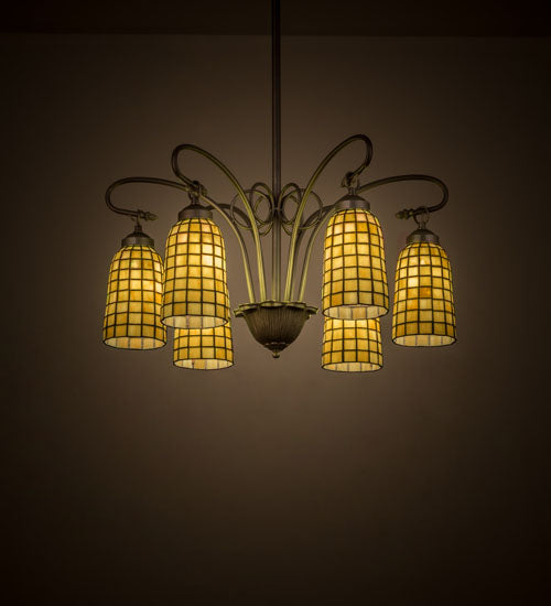 Meyda Lighting Terra Verde 26" 6-Light Nickel Chandelier With Green Shade Glass