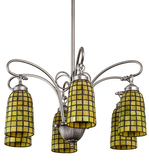 Meyda Lighting Terra Verde 26" 6-Light Nickel Chandelier With Green Shade Glass