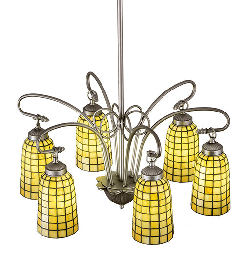 Meyda Lighting Terra Verde 26" 6-Light Nickel Chandelier With Green Shade Glass