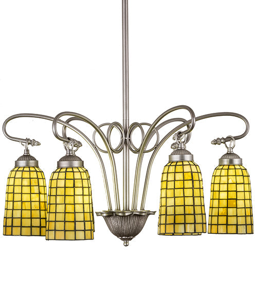 Meyda Lighting Terra Verde 26" 6-Light Nickel Chandelier With Green Shade Glass